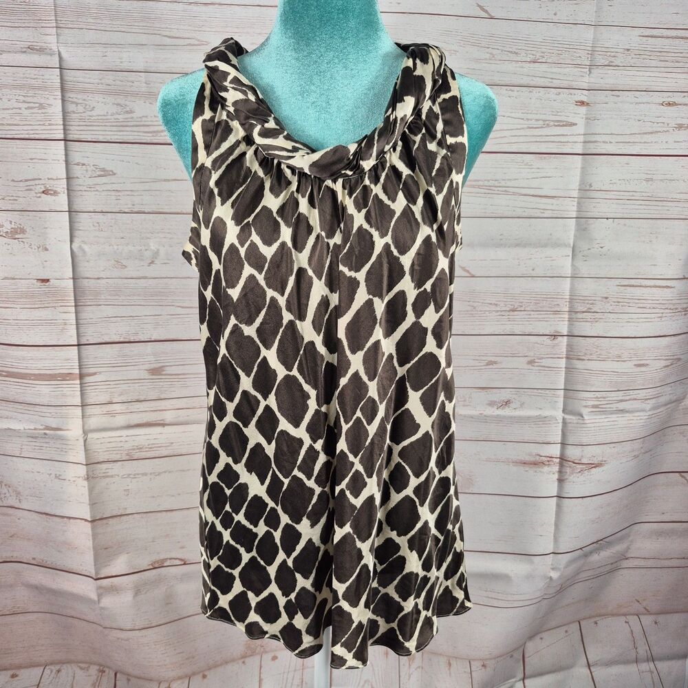 Banana Republic 100% Silk Womens Sz Large Animal Giraffe Print Top Blouse Career